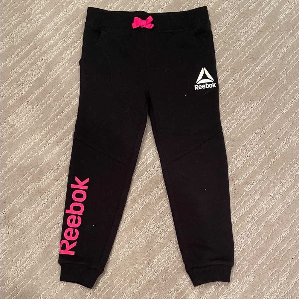 *5 for $20* Reebok Black Joggers with Bright Pink Logo size 5T